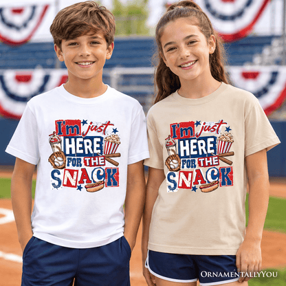 Baseball Snacks Kids T-Shirt, Here For The Food Graphic Tee for Youth Boys