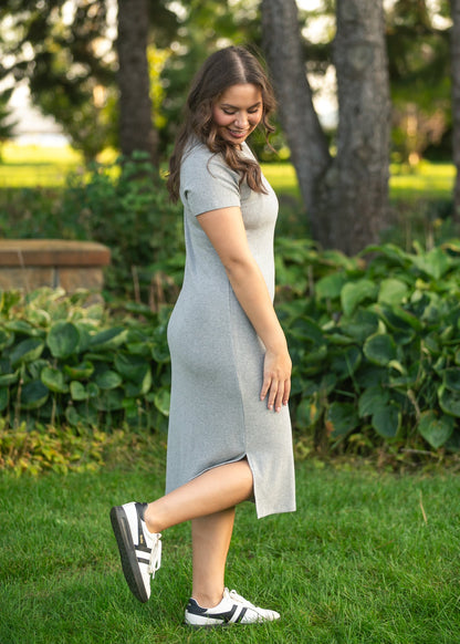 Baylor Gray Ribbed T-shirt Dress - Shaketea