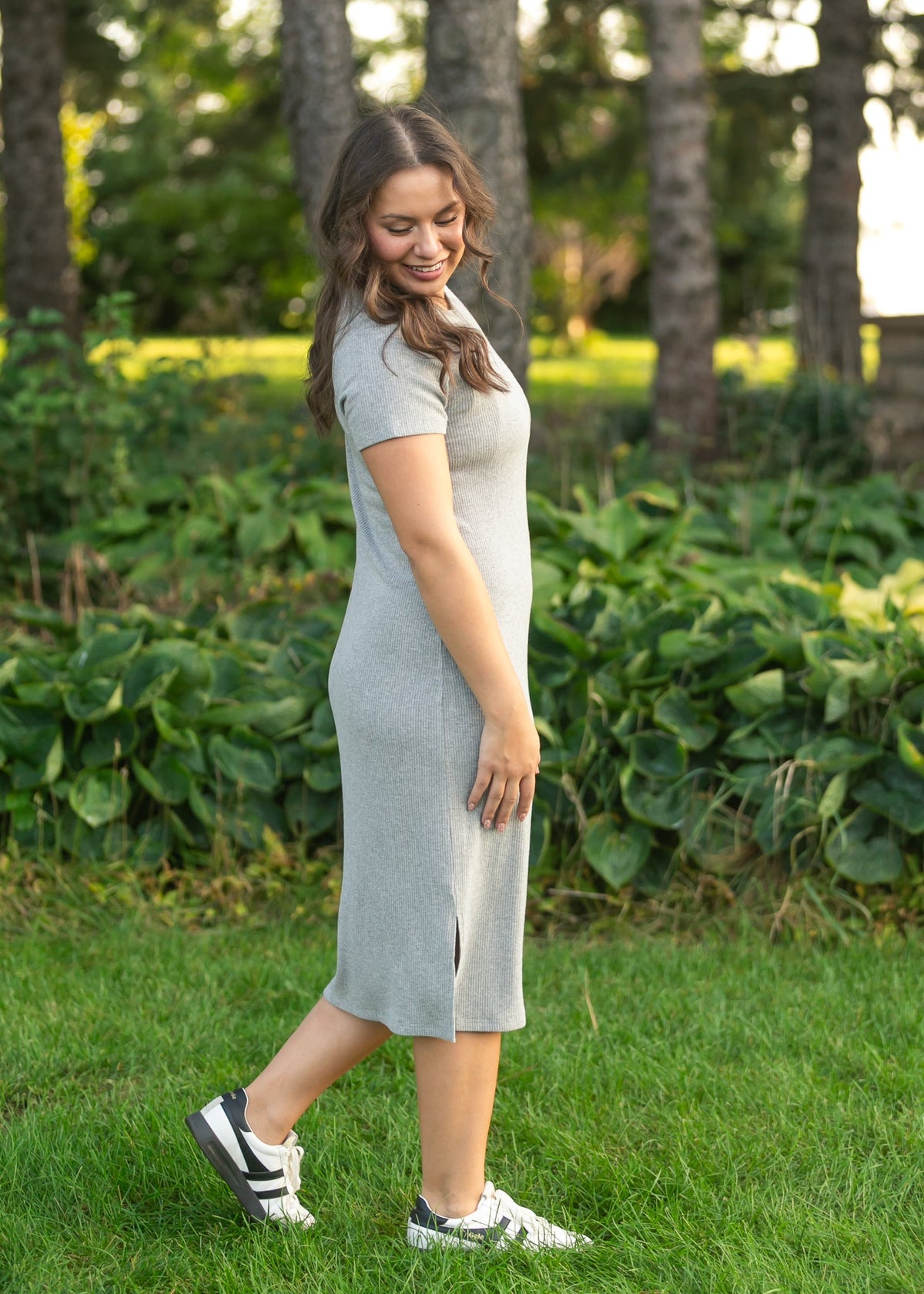 Baylor Gray Ribbed T-shirt Dress - Shaketea
