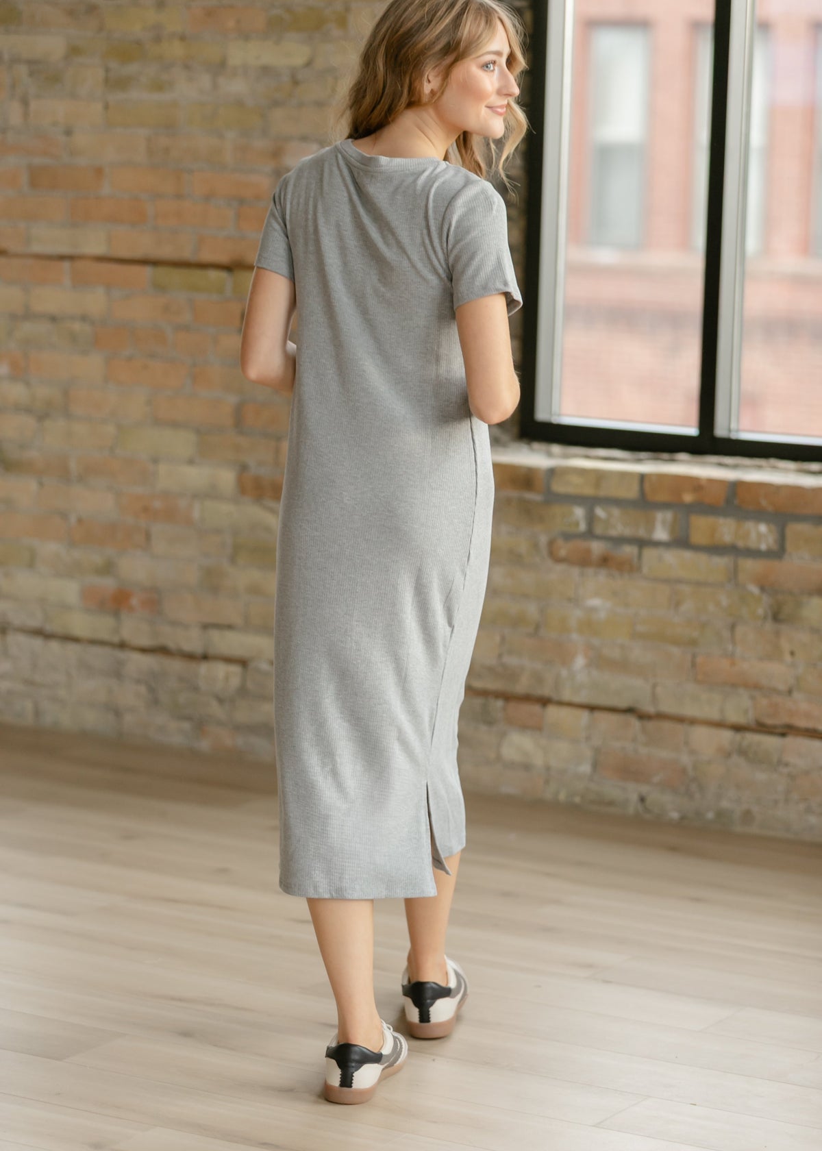 Baylor Gray Ribbed T-shirt Dress - Shaketea