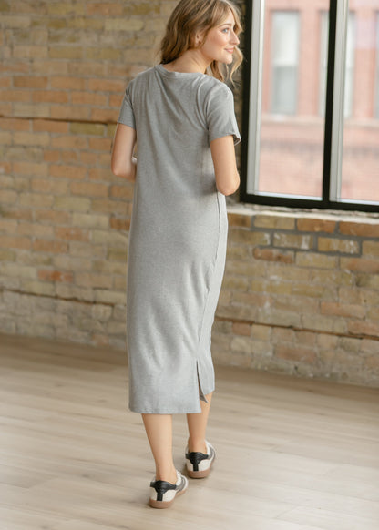 Baylor Gray Ribbed T-shirt Dress - Shaketea