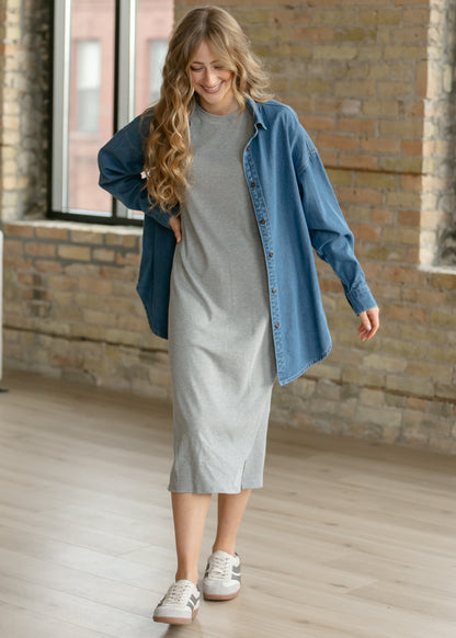 Baylor Gray Ribbed T-shirt Dress - Shaketea