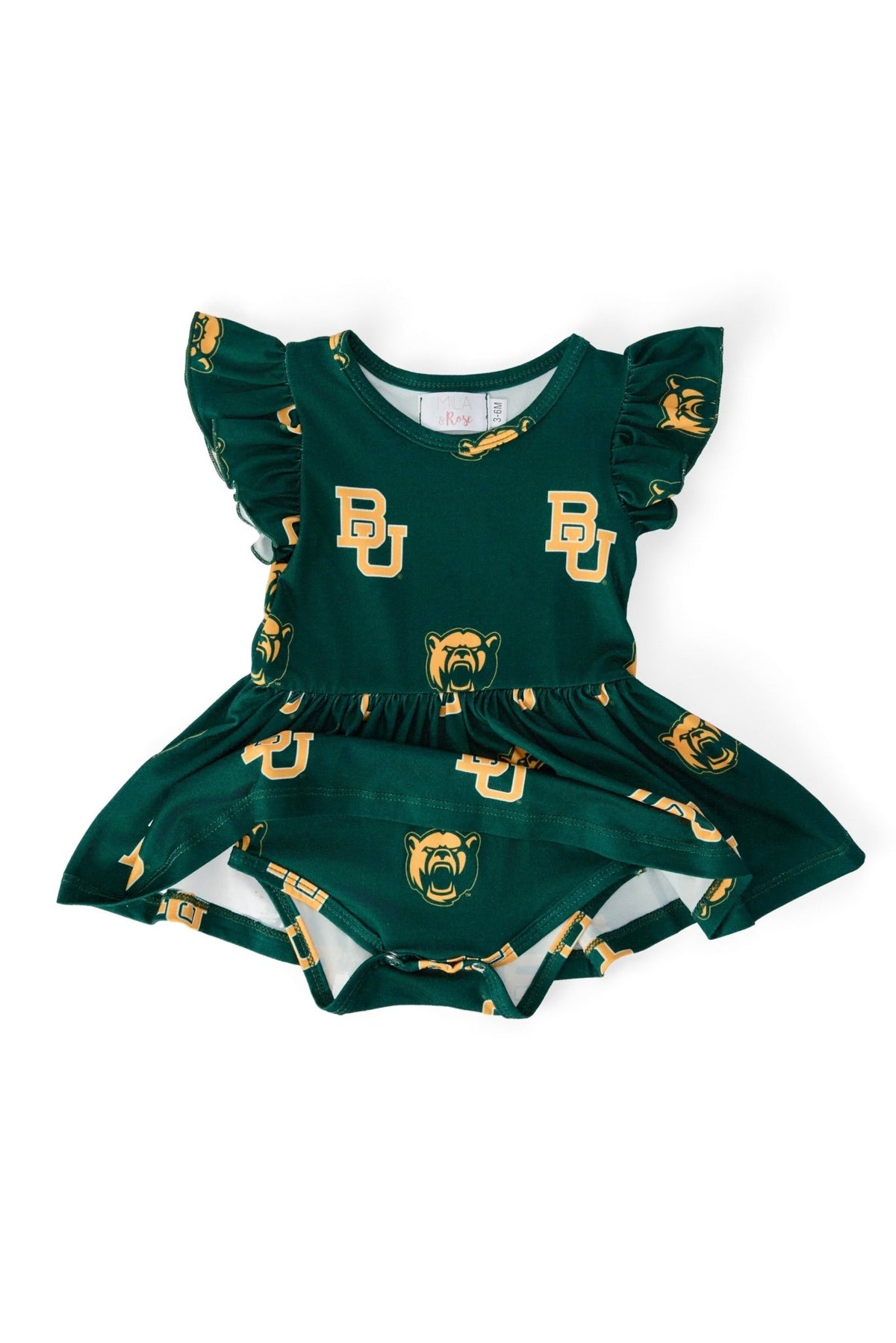 Baylor Green Bear S/S Flutter Twirl Bodysuit