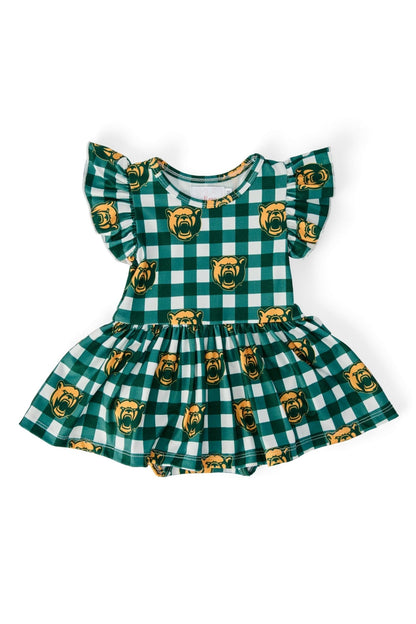 Baylor Plaid Bear S/S Flutter Twirl Bodysuit