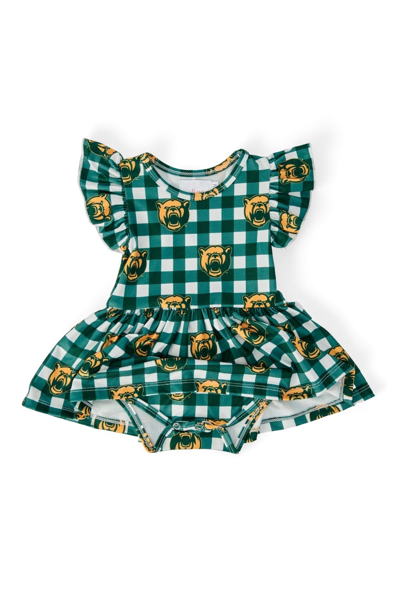 Baylor Plaid Bear S/S Flutter Twirl Bodysuit