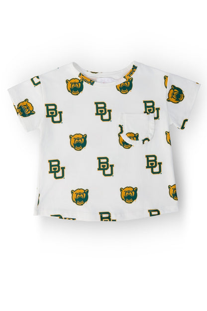 Baylor White Bear Ruffle Pocket Tee