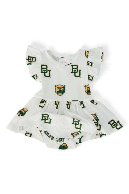 Baylor White Bear S/S Flutter Twirl Bodysuit