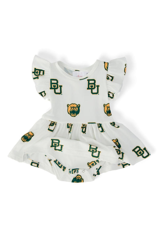 Baylor White Bear S/S Flutter Twirl Bodysuit