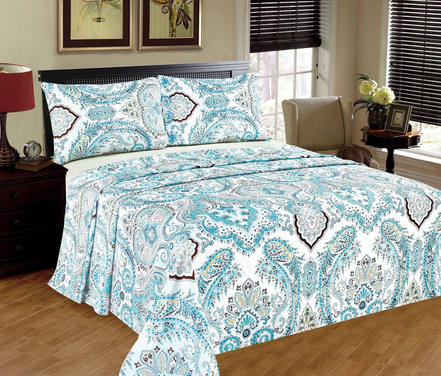 Tache Cotton Frozen Forest Blue Paisley Flat Sheet (2172FLT)