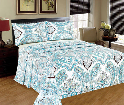 Tache Cotton Frozen Forest Blue Paisley Flat Sheet (2172FLT)