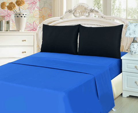 Tache Cotton Deep Blue and Black Bed Sheet set (BS4PC-BB)