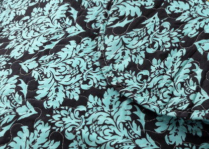 Tache Damask Ornate Baroque Teal Turquoise Blue Green Scalloped Quilt Set (SD-3300)