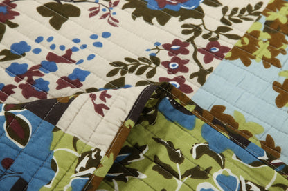 Tache Mystical Forest Green Blue Leaves Cotton Quilt Set (KST1504)