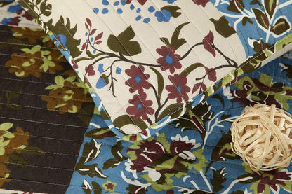 Tache Mystical Forest Green Blue Leaves Cotton Quilt Set (KST1504)