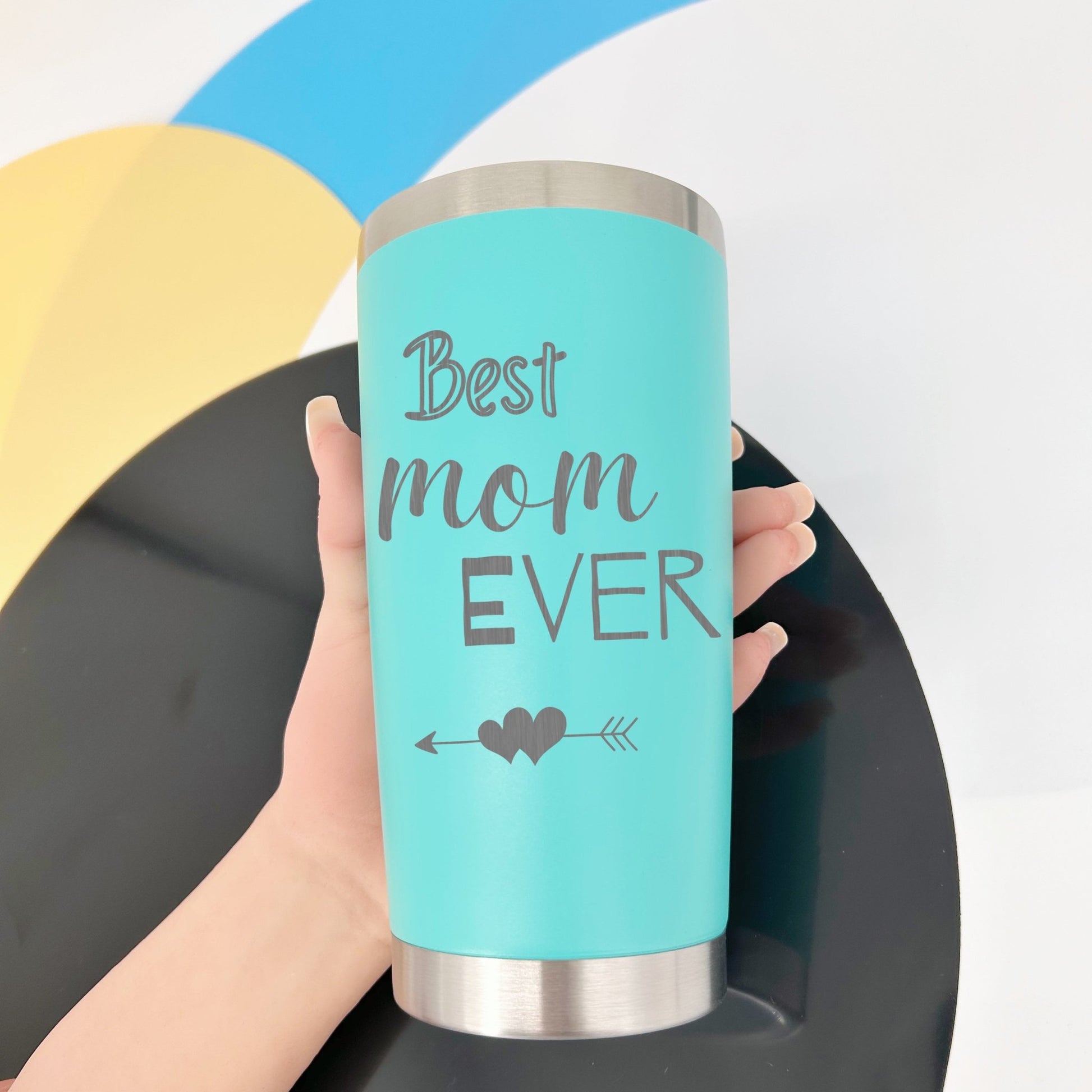 Best Mom Ever Tumbler - Personalized Birthday Mothers Day Christmas Gift for Moms - 20oz Stainless Steel Insulated Flask - Bottled, Portable