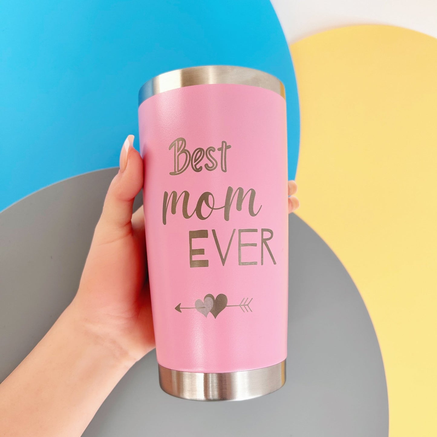 Best Mom Ever Tumbler - Personalized Birthday Mothers Day Christmas Gift for Moms - 20oz Stainless Steel Insulated Flask - Bottled, Portable