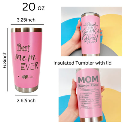 Best Mom Ever Tumbler - Personalized Birthday Mothers Day Christmas Gift for Moms - 20oz Stainless Steel Insulated Flask - Bottled, Portable