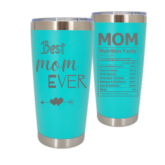 Best Mom Ever Tumbler - Personalized Birthday Mothers Day Christmas Gift for Moms - 20oz Stainless Steel Insulated Flask - Bottled, Portable