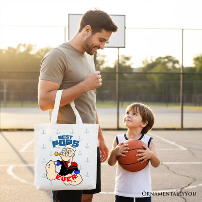 Best Pops Ever Canvas Tote Bag, Classic Popeye the Sailorman Dad Gift Bag for Fun and Strong Dads