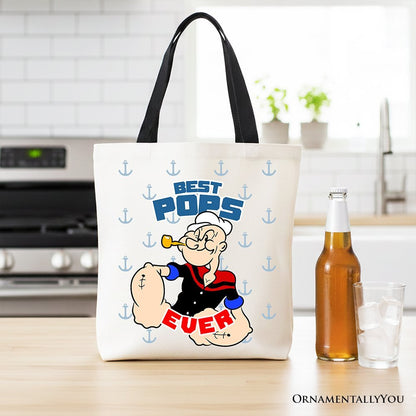 Best Pops Ever Canvas Tote Bag, Classic Popeye the Sailorman Dad Gift Bag for Fun and Strong Dads