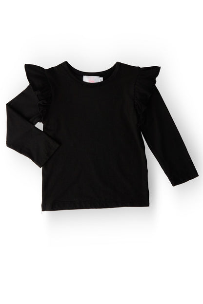 Black L/S Ruffle Tee