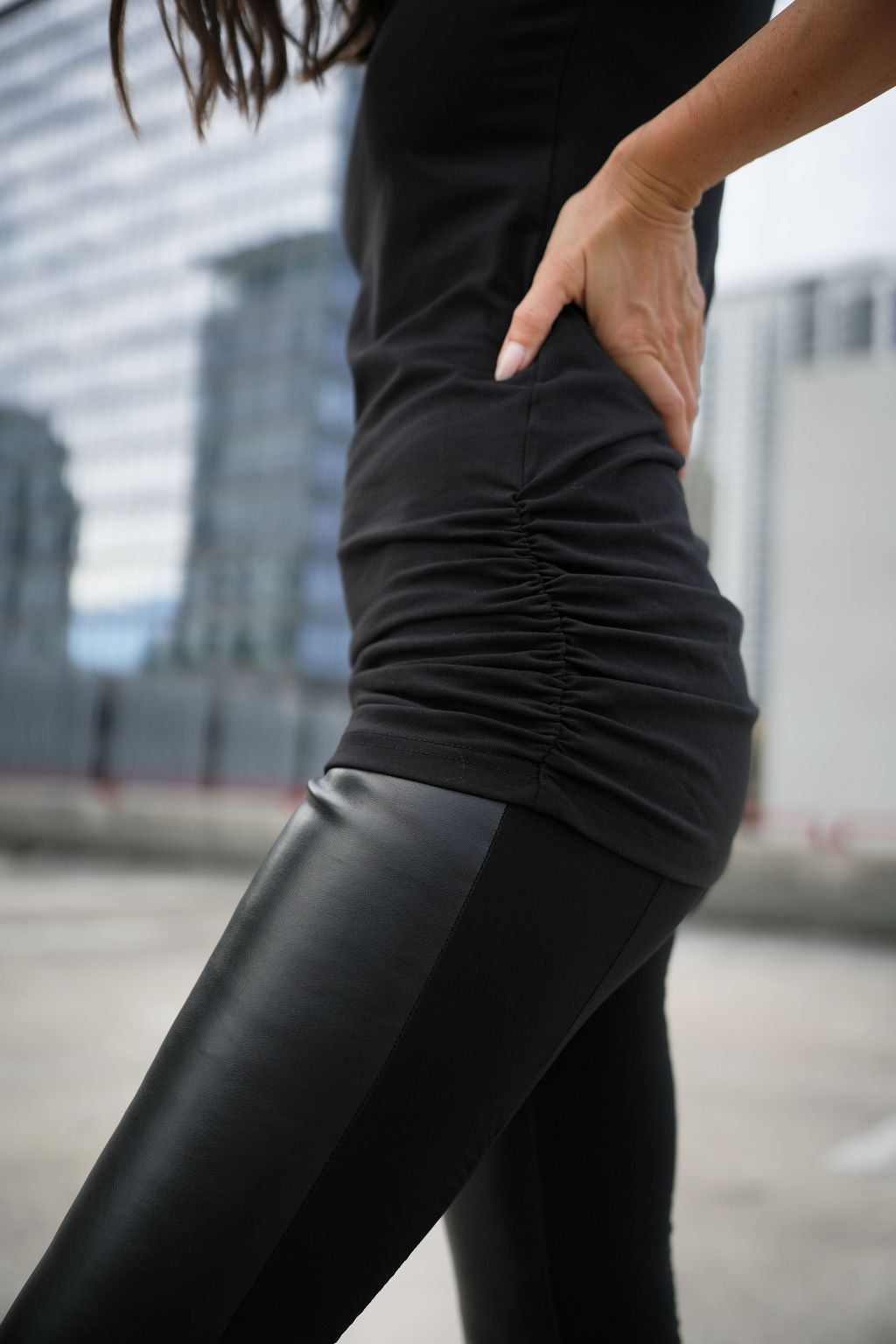 Cotton Lycra Ruche Tank - Black - Shaketea