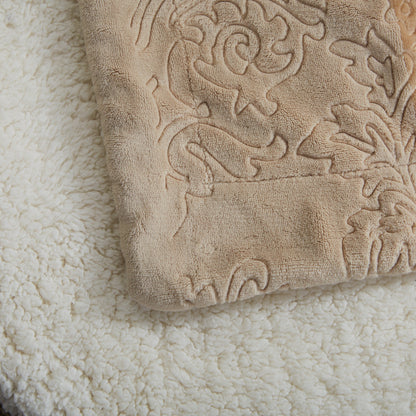Tache Embossed Bubbly Champagne Beige Sherpa Throw Blanket (TA62088)