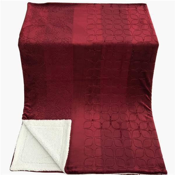 Tache Solid Embossed Merlot Red Reversible Sherpa Throw Blanket (62087)