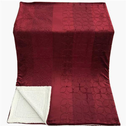 Tache Solid Embossed Merlot Red Reversible Sherpa Throw Blanket (62087)