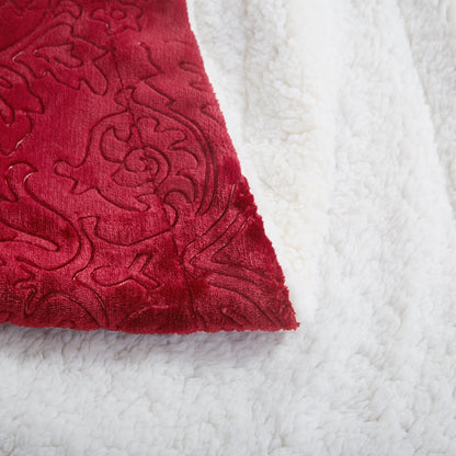 Tache Solid Embossed Merlot Red Reversible Sherpa Throw Blanket (62087)
