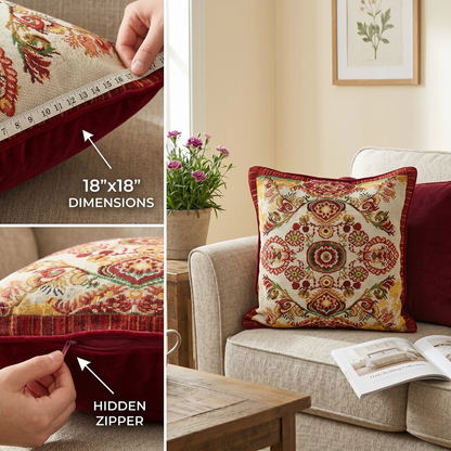 Tache Elegant Burgundy Ornate Paisley Woven Tapestry Throw Pillow Cover (18194)