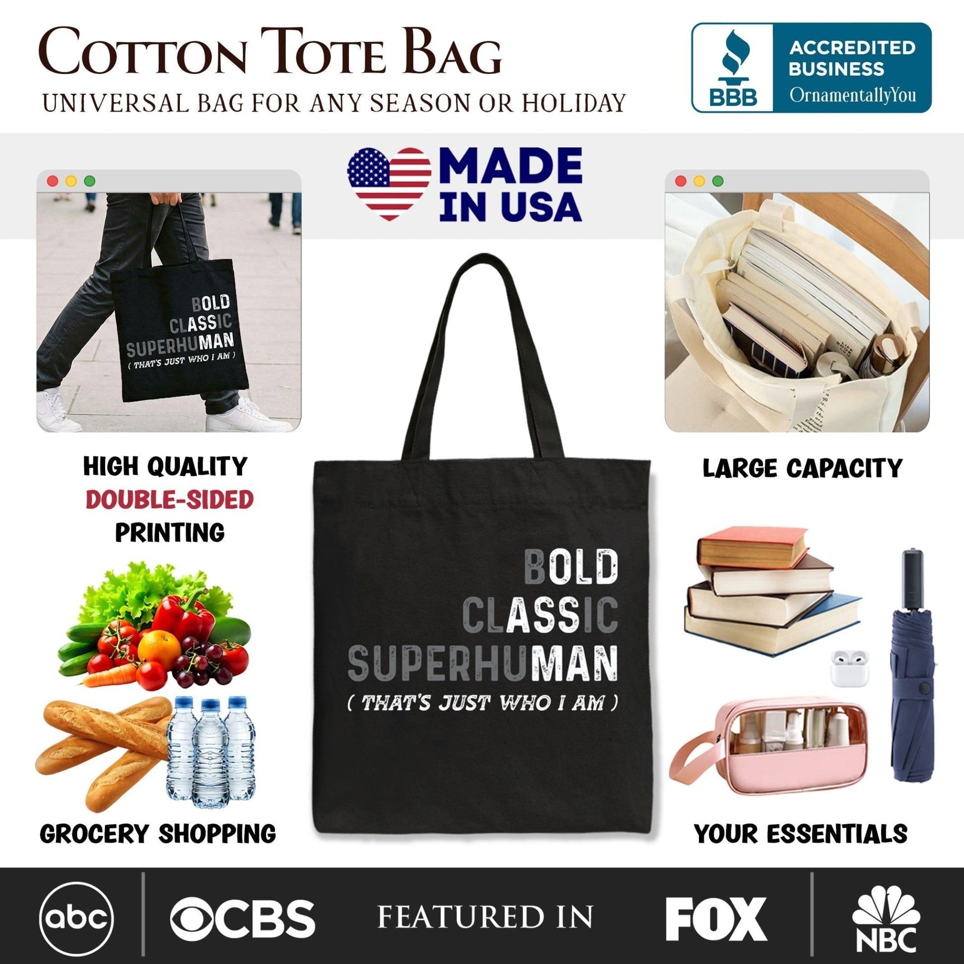 Bold Classic Superhuman Tote Bag, That's Just Who I Am Funny Dad Quote Gift Shopper
