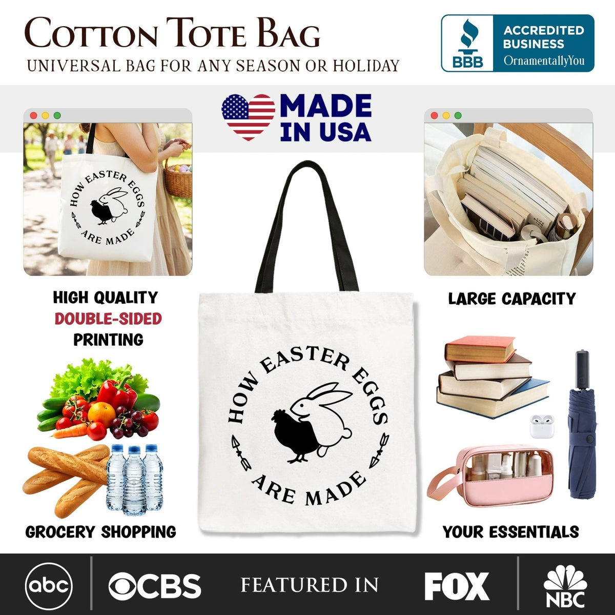 Bold Funny Easter Bunny Sarcastic Tote Bag, How Easter Eggs Are Made Gift Shopper
