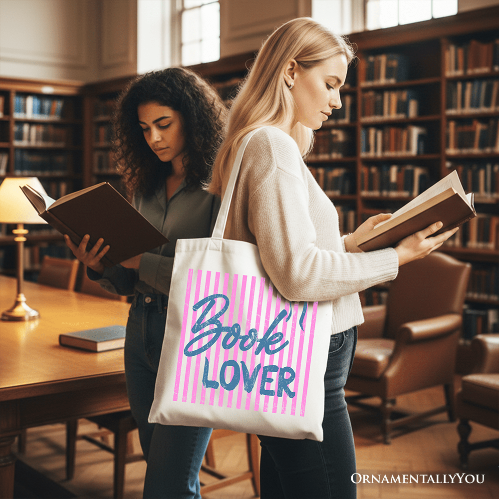 Book Lover Striped Reader Tote Bag, Coquette Bookworm Gift Shopper