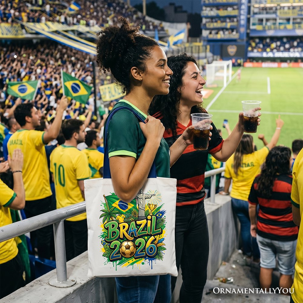 Brazil 2026 Soccer Cup Global Championship Tote Bag, Fans Football Gift Shopper