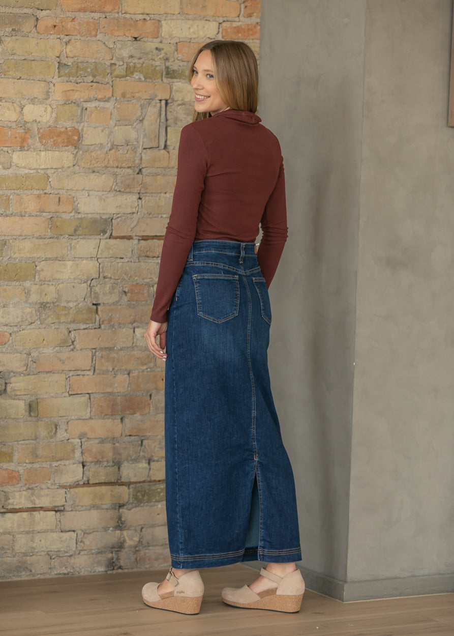 Bria Dark Wash Denim Maxi Skirt - FINAL SALE - Shaketea