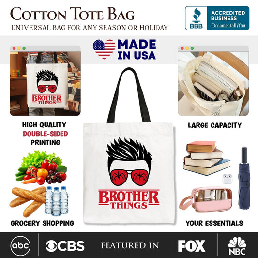 Brother Things Retro Canvas Tote Bag, Red Glasses Family Matching Gift Shopper