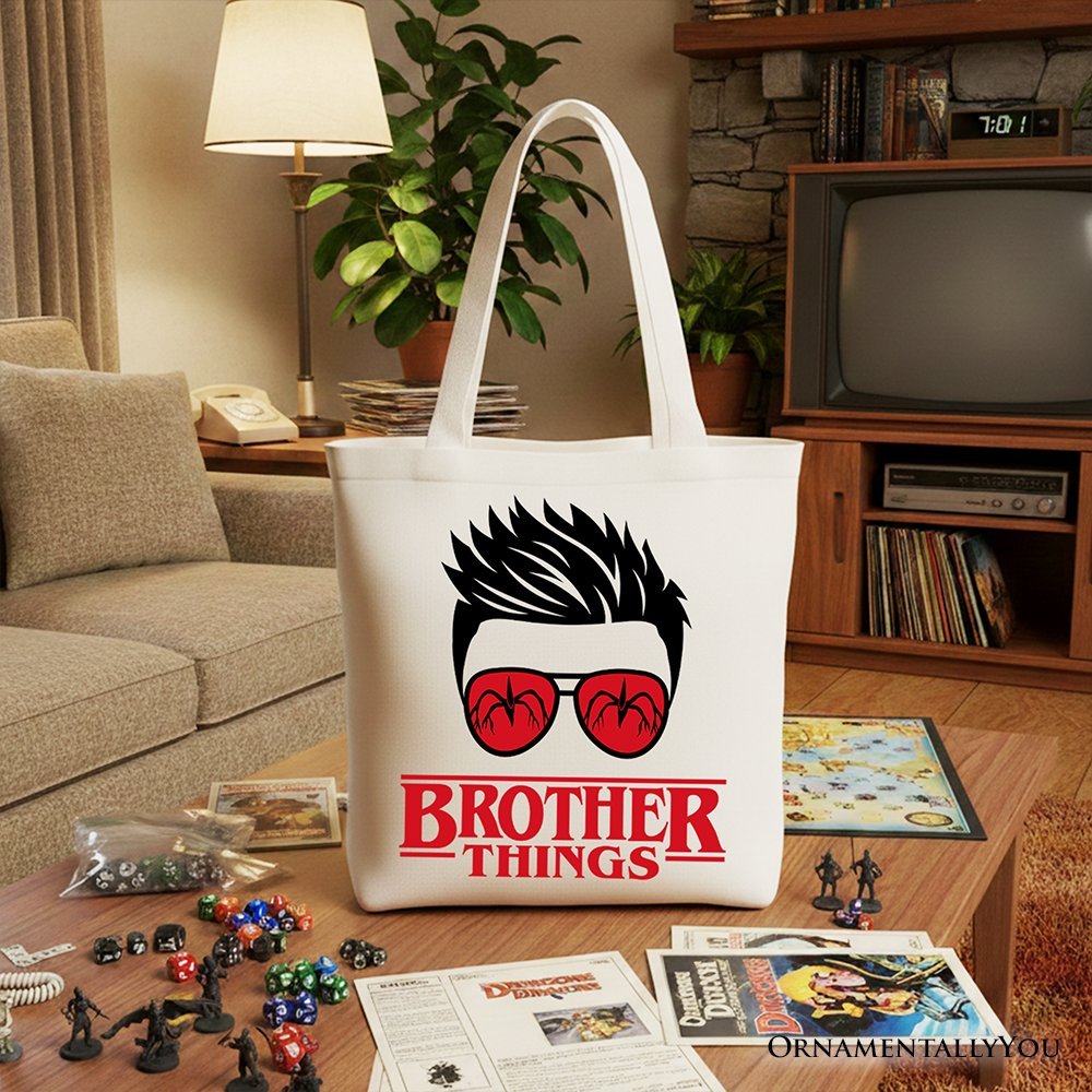 Brother Things Retro Canvas Tote Bag, Red Glasses Family Matching Gift Shopper