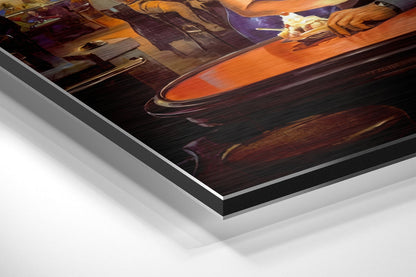 Retro Diner Red Convertible Brushed Aluminium Dibond Wall Art