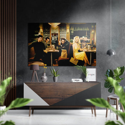 Night Diner Yellow Dress Brushed Aluminium Dibond Wall Art