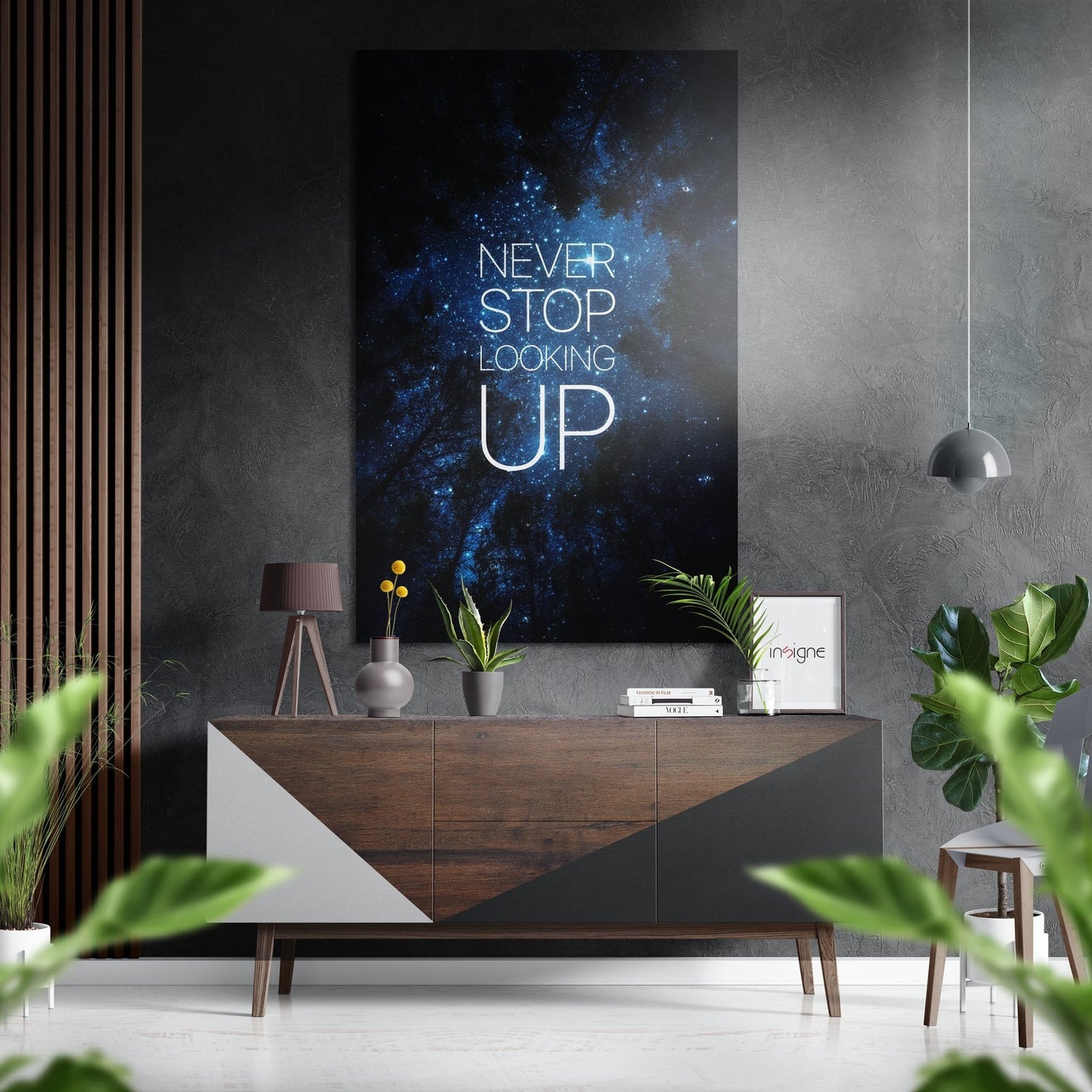 Never Stop Looking Up Blue Nebula Brushed Aluminium Dibond Wall Art