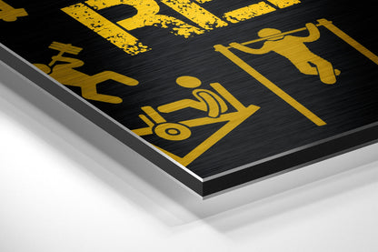 Golden Yellow Training Symbols Brushed Aluminium Dibond Wall Art