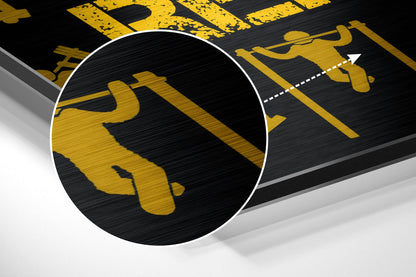 Golden Yellow Training Symbols Brushed Aluminium Dibond Wall Art