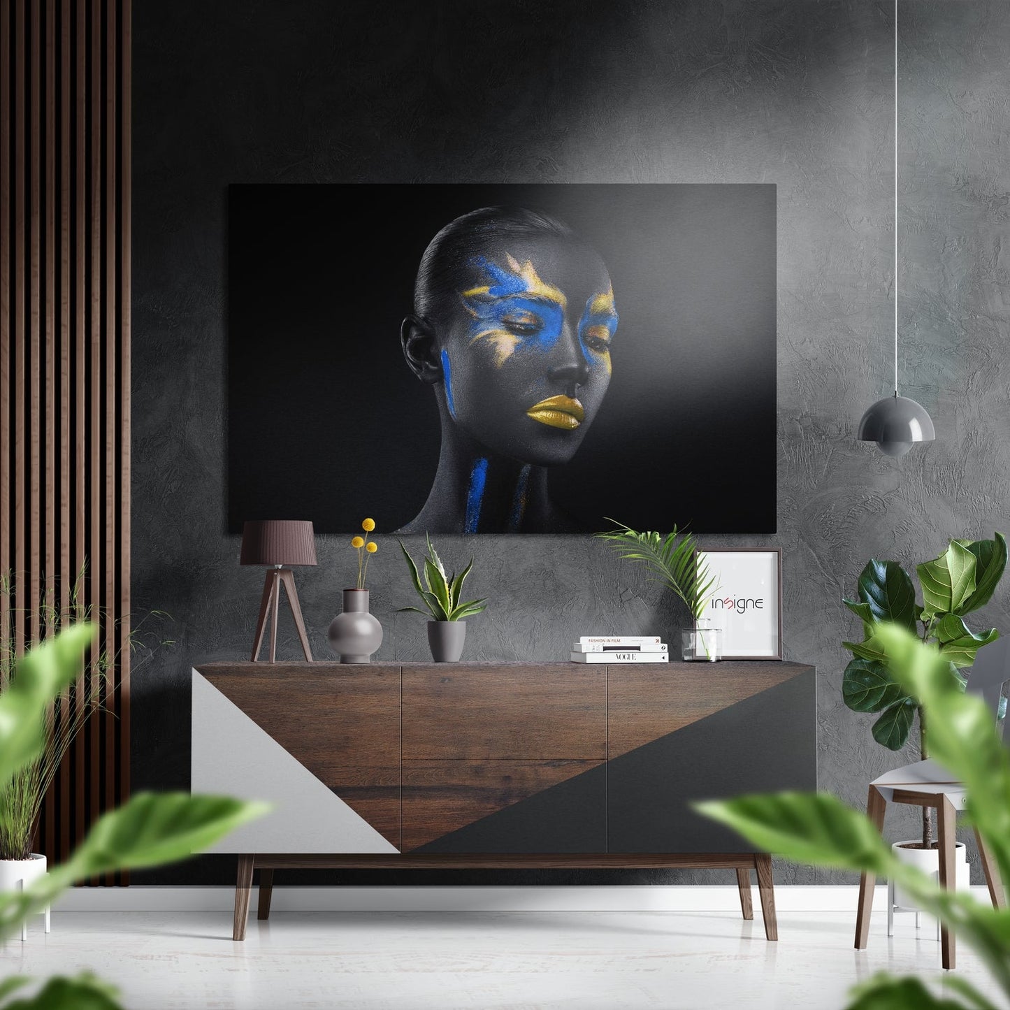 Black Body Paint With Blue and Yellow Brushed Aluminium Dibond Wall Art