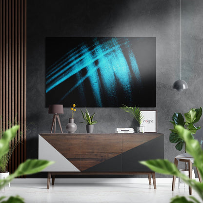Turquoise Brushstroke on Black Brushed Aluminium Dibond Wall Art