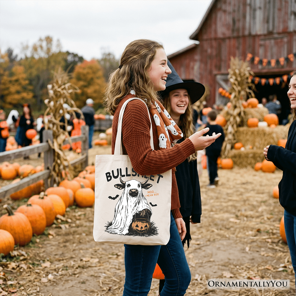 Bullsheet Halloween Bull Tote Bag, Hilarious Cow Gift Shopper for Trick-or-Treaters