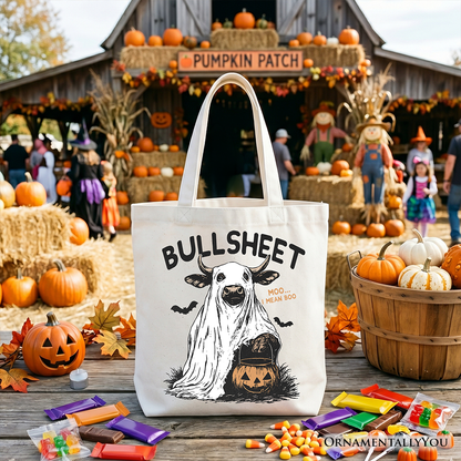 Bullsheet Halloween Bull Tote Bag, Hilarious Cow Gift Shopper for Trick-or-Treaters