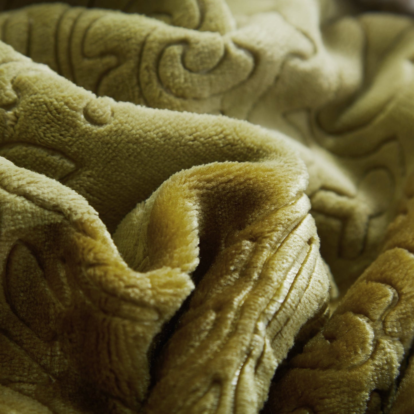 Tache Solid Embossed Green Olive Chartreuse Sherpa Throw Blanket (62096)