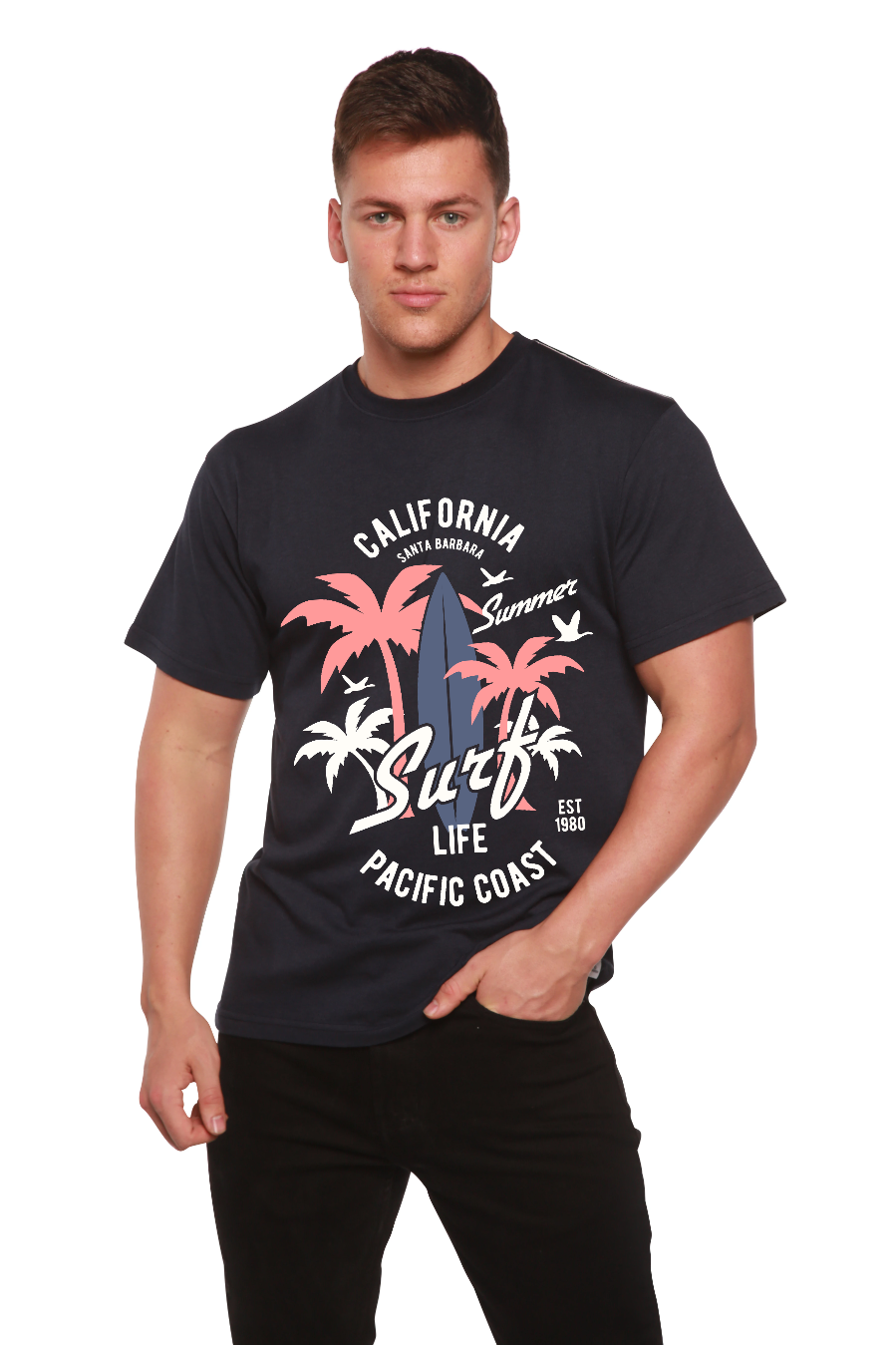 California Surf Men's Bamboo Viscose/Organic Cotton Short Sleeve Graphic T-Shirt - Shaketea