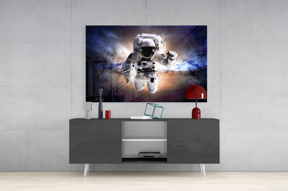 Warm Nebula Floating Astronaut Glass Wall Art